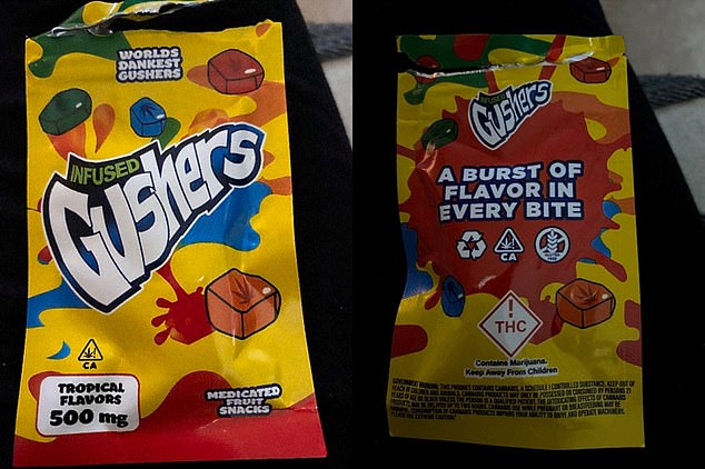 Diese Pakete wurden beim Verkauf in Colorado entdeckt. Sie teilen den Namen der gewöhnlichen Leckerei Gushers, sind aber mit Cannabis versetzt