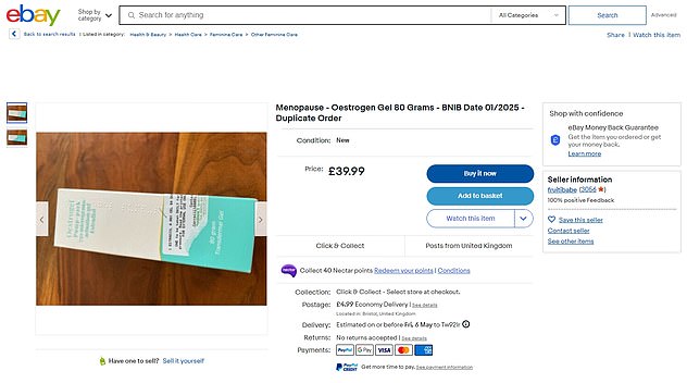 Ein anderer Verkäufer aus Bristol listete die gleiche 80-Gramm-Pumpe für 39,99 £ und 4,99 £ für den Versand auf